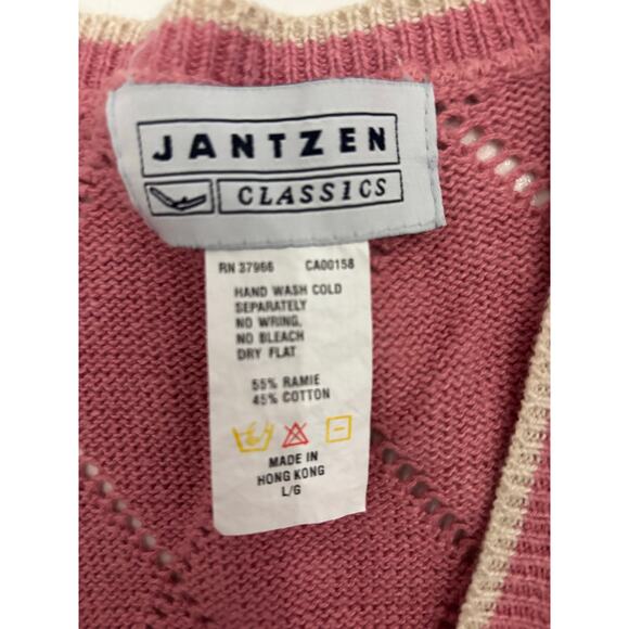 Vintage Jantzen Ramie Cotton Knit Sweater Vest L Pink Eyelet Lace Button Front - Picture 6 of 6